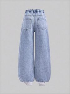 High Waist Wide Leg <b>Embroidered</b> Denim <b>Jeans</b> Loose Fit Full Length Casual Pants Women's Spring Style Blue Cotton Fabric - Product Image 2