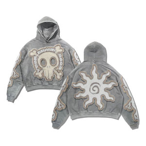 Sudadera con Capucha de Felpa Francesa de Algodón de Alta Calidad Personalizada, Sudadera Corta Desgastada y Rasgada de Moda Urbana Popular - Product Image 6