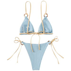 Top Trending Wholesale Embroidery Hot Sexy Solid Chest <b>String</b> <b>Bikini</b> Set Contrast Color Breathable Women Swimwear With Custom - Product Image 4
