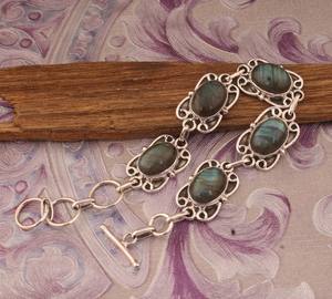 Bracelet en labradorite fait main, argent sterling 925, pierre précieuse naturelle bleu-vert, bracelet pour femme, bijoux tendance, cadeau - Product Image 1