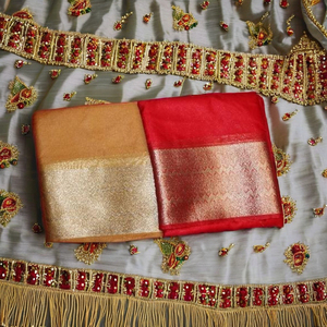 Saree de tejido de seda con borde ancho/blusa ropa india y pakistaní - Product Image 4