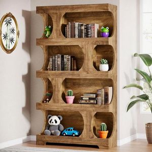 Étagère à livres en bois asymétrique à 4 niveaux, autoportante, pour rangement et présentation - Product Image 2