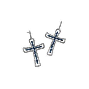 Pendientes colgantes con forma de cruz de diamantes redondos para mujer, 1.80 quilates en total, engaste de púas, para uso diario, plata de ley 925, joyería moderna - Product Image 1