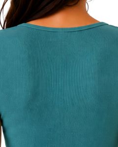 Top Corto de Punto Acanalado Verde Azulado para Mujer, Manga Corta, Cierre de Botones Frontales, Corte Ajustado, Cuello Cuadrado, Blusa Informal de Verano de Algodón - Product Image 6