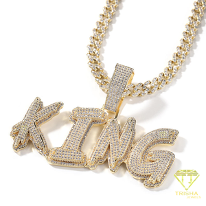 สร้อยคอจี้ตัวอักษร KING สุดเทรนดี้สำหรับผู้ชาย ประดับเพชรเทียม สายคิวบันลิงค์ สไตล์ฮิปฮอป เครื่องประดับแฟชั่นสุดเท่ - Product Image 3