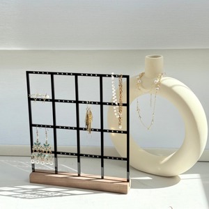 Metal Grid Earring Display Organizer With Wooden Base For Jewelry Showcase Dressing <b>Table</b> Decor And Shop Display From India - Product Image 4