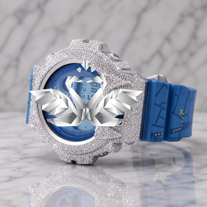 Reloj Digital Personalizado con Incrustaciones de Diamantes, Esfera Azul, Caja Cubierta de Diamantes - Product Image 2