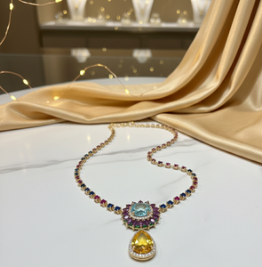 Collar de Piedras Multicolores de 16 Pulgadas, Plata de Ley 925, Chapado en Oro de 18K, Collar con Colgante de Gemas de Varios Tamaños, Joyería para Bodas - Product Image 1