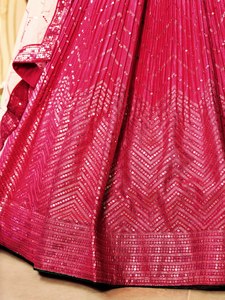 Pink Sequin Woven One <b>Set</b> Short Floral <b>Blazer</b> with Dupatta Pleated Lehenga Wedding Party Outfit - Product Image 6