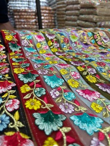 Embroidered Floral Lace <b>Fabric</b> Sheer Net <b>Trim</b> with Metallic Thread for Bridal Wear and Fashion Accessories - Product Image 1