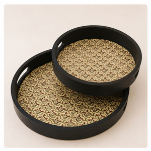 Juego de 2 bandejas redondas de lujo de MDF con impresión digital, decorativas con motivos florales mogoles, de madera, para mesa de centro, al por mayor - Product Image 3
