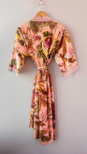 Lightweight Hand Printed Cotton <b>Kimono</b> Robe Women Long Bathgown Beachwear Cover-Up <b>Beach</b> Wear Cotton <b>Kimono</b> Robe Dressing Gown - Product Image 4