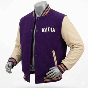 Veste de baseball Varsity personnalisée avec logo violet pour hommes, manches en cuir de mouton, broderie de haute qualité, vestes bomber - Product Image 3