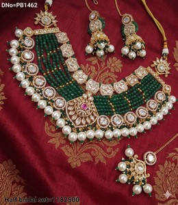 Conjunto de Collar y Pendientes de Perlas Kundan Chapados en Oro, Estilo Tradicional Indio, con Mangtikka, para Bodas, Mujeres y Niñas - Product Image 2