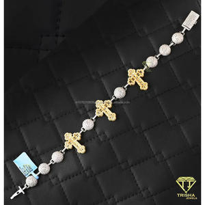 Dual Tone Rhodium & Gold Plated Cross Bracelet with Sparkling Moissanite Stones Christian Religious Jewelry Gift for <b>Men</b> Women - Product Image 3