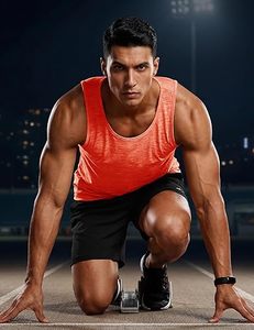 Men's <b>Orange</b> Sleeveless <b>Tank</b> <b>Top</b> O-Neck Quick Dry Solid Color Polyester Casual Workout Shirt - Product Image 2