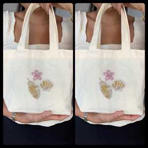 Sac fourre-tout en toile esthétique fait main avec perles et coquillages, sac à bandoulière pour femme - Product Image 5