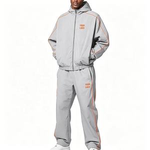Men's <b>Black</b> Contrast Binding <b>Windbreaker</b> Tracksuit Lightweight Nylon Hooded Jacket Pants Sweatsuit Set HIGH QUALITY <b>windbreaker</b> - Product Image 3