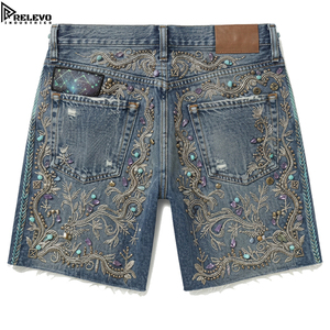 Venta al por mayor: Jorts de mezclilla grunge unisex de alta calidad con cintura elástica, tejido 100% algodón, desgastados, con rasgaduras clásicas y dobladillo sin rematar. - Product Image 2