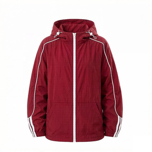 Unisex Hooded Windbreaker <b>Jacket</b> White Polyester Quick Dry Sporty Zipper Closure Regular Fit <b>Summer</b> <b>Lightweight</b> Outerwear - Product Image 2