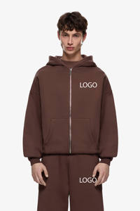 Mens Solid <b>Brown</b> Custom Logo Full Zip Hoodie and Matching <b>Jogger</b> Sweatpants Tracksuit OEM ODM Wholesale Apparel - Product Image 4