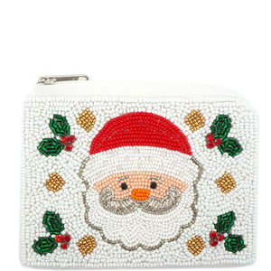 Monedero Navideño con Cuentas y Copos de Nieve Plateados en Rojo, Monedero Festivo Naughty Nice de MD HANDICRAFTS - Product Image 3