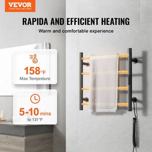 Nero opaco 4-Bar elettrico riscaldato scaldasciugamani cremagliera a parete bagno Plug-In dispositivo di asciugatura degli asciugamani - Product Image 2