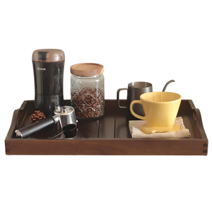 Plateau en bois d'acacia fait à la main avec poignées Plateau aux motifs rustiques pour présentoir à gâteaux ou présentation décorative de table - Product Image 2