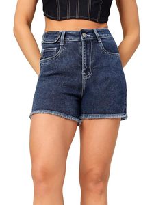 Shorts en jean pour femme 100% Coton Écologique Résistant à la décoloration Lavage vintage Ceinture Taille mi-haute Coupe classique Nouveautés Dernières tendances - Product Image 1