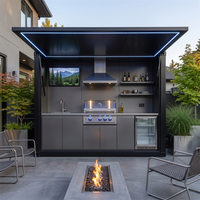 Abri de cuisine extérieur de luxe en acier inoxydable 304, résistant aux intempéries, avec barbecue intégré, durable et robuste, avec accessoire évier