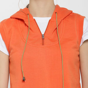 Sudadera con Capucha sin Mangas para Mujer, de Algodón, Color Sólido, Informal, Transpirable, Tejida, para Otoño, Naranja - Product Image 6