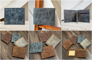 Venta al por mayor minimalista de cuero de grano completo Delgado tarjetero Cartera de alta calidad Super fino billetera de cuero genuino hombres monedero plegable - Product Image 3