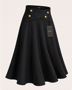 Falda Mini Plisada de Cintura Alta para Mujer, Color Negro Sólido, Elegante, con Bolsillos Decorativos, Tejido de Spandex/Poliéster Antiarrugas de Secado Rápido, Marca Rits Enterprises - Product Image 1