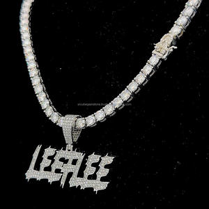 Bijoux personnalisés pour hommes Conception 3D Pendentif plaque signalétique en diamant Moissanite glacé Pendentif collier avec logo Hip Hop - Product Image 3