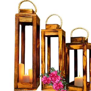 Ensemble de 4 lanternes de mariage en bois brûlé, écologiques, avec poignée, pour cadeaux de bienvenue par MULTI CRAFT - Product Image 3