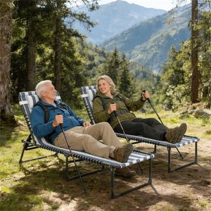 Sedie a sdraio pieghevoli blu e bianche in 2 pezzi, sedie prendisole da esterno - Product Image 1