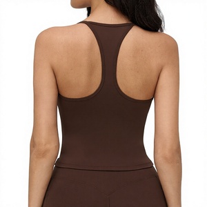 Débardeur court sans manches pour femme avec logo personnalisé, col rond, ajusté, en coton/tricot de bambou, pour le yoga, l'entraînement, le fitness, les vêtements de sport, la gym - Product Image 3