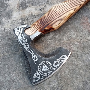 Handmade DIY Grade Viking <b>Axe</b> Head High Quality Carbon Steel Rose Wood <b>Handle</b> Customizable Outdoor Hatchet New Design - Product Image 6