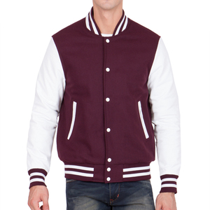 Mens Letterman Varsity Bomber <b>Jacket</b> Maroon Burgundy <b>White</b> Sleeves Casual High School Baseball Style College Fashion Winter Coat - Product Image 3