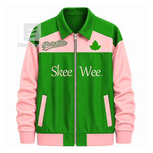 Veste coupe-vent personnalisée Alpha Kapa Alpha Sorority avec logo brodé vert et rose, style décontracté pour femme, avec doublure en polyester - Product Image 1