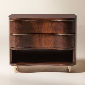 Table de chevet en teck ondulé à 2 tiroirs, armoire de chevet de luxe - Product Image 1