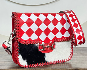 Bolso de hombro bohemio de cuero a cuadros con diseño moderno y sencillo para mujer, bolso de mano de cuero genuino con pelo de vaca para damas. - Product Image 5