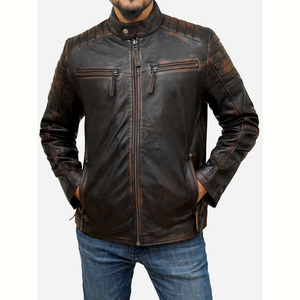 Men's Distressed Brown Leather Moto Cafe <b>Racer</b> <b>Jacket</b> Custom Made Racing Riding Motorbike Biker Wear <b>Jackets</b> Male - Product Image 6