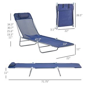 Set di 2 Sdraio Pieghevoli Blu Scuro con Schienale Reclinabile, Lettini Prendisole in Ferro con Seduta in Rete Traspirante e Poggiatesta Confortevole per Hotel - Product Image 3