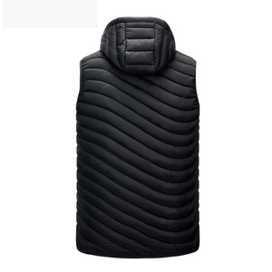 Men's Black Hooded Down <b>Puffer</b> <b>Vest</b> With Zipper Pockets Windproof Winter Casual Outerwear - Product Image 2