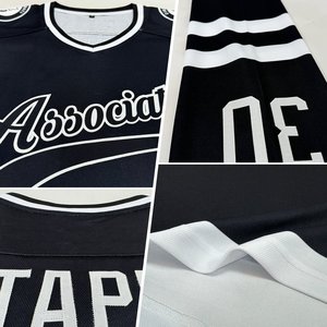 Custom Ice Hockey Jersey Black V-Neck Full Sleeve Mesh Breathable Team Name Print Unisex Adult Apparel - Product Image 2