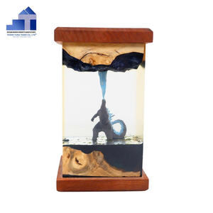 Lampe de bureau en bois et résine époxy faite à la main, LED multicolore, éclairage décoratif élégant pour la maison, chambre à coucher, espaces de vie luxueux, effet faisceau bleu - Product Image 1