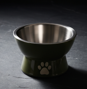 Gamelle surélevée en émail avec empreinte de patte mignonne, base antidérapante, vert olive, en métal, pour chien et chat, gamelle d'alimentation et d'eau, fournitures en gros - Product Image 2