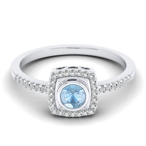 Bague de fiançailles REYES en argent sterling 925 avec moissanite certifiée GRA, pierre de naissance, taille ronde, 0,25 carat, pierre précieuse aigue-marine - Product Image 1