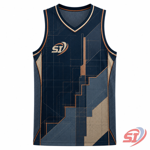 Camiseta de Baloncesto de Alta Calidad con Estampado Personalizado, Malla Transpirable, OEM, Marca Privada, Ropa Deportiva, Copper Indigo Architect - Product Image 1